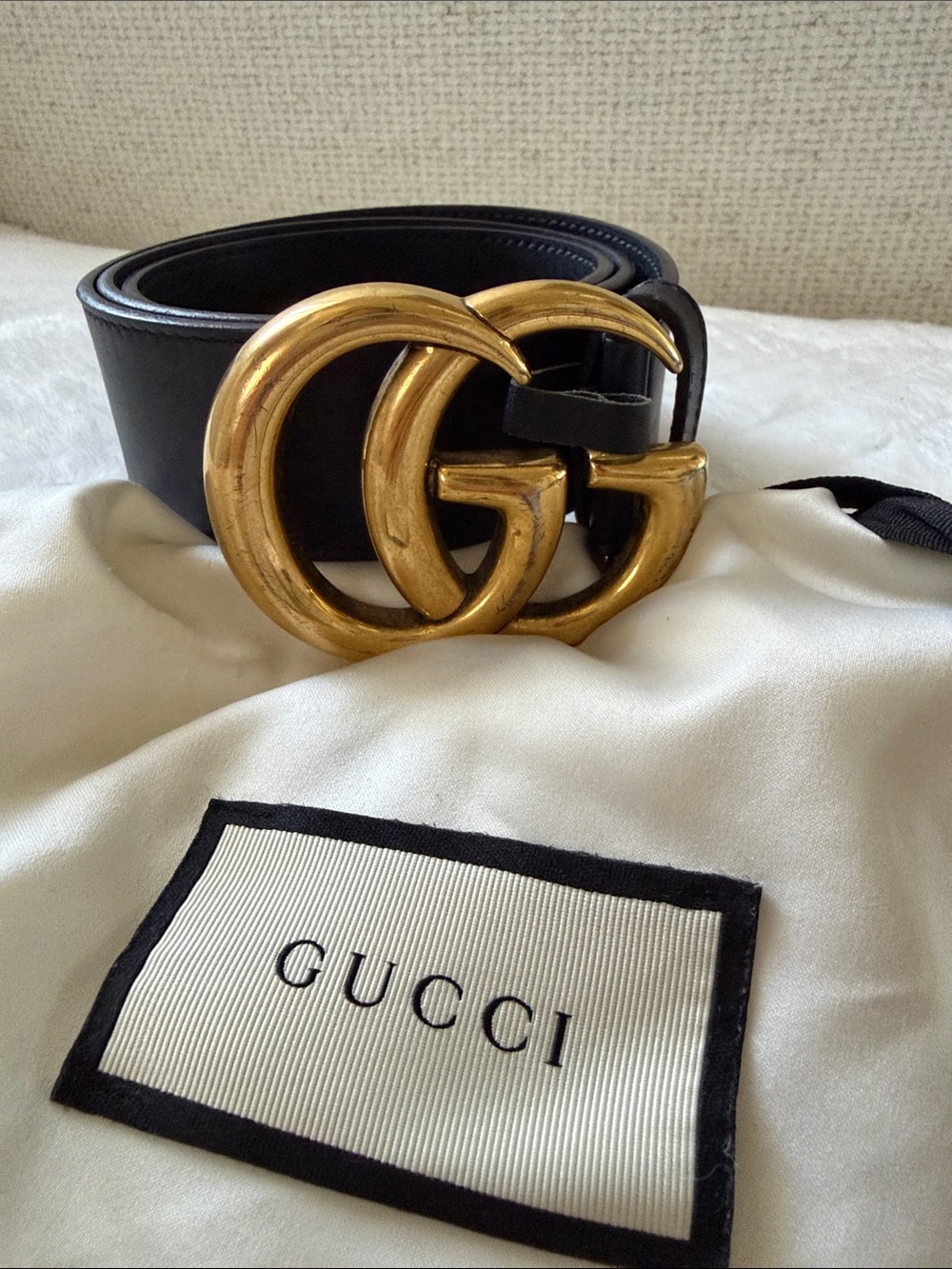 Gucci Black Leather Belt with Gold Double G Logo Buckle